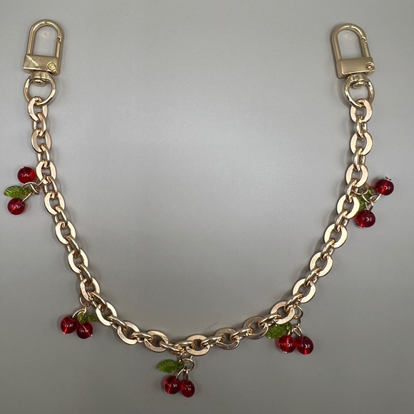 Gold & Red Cherry Charm Bag Chain | NWOT - Picture 4 of 5
